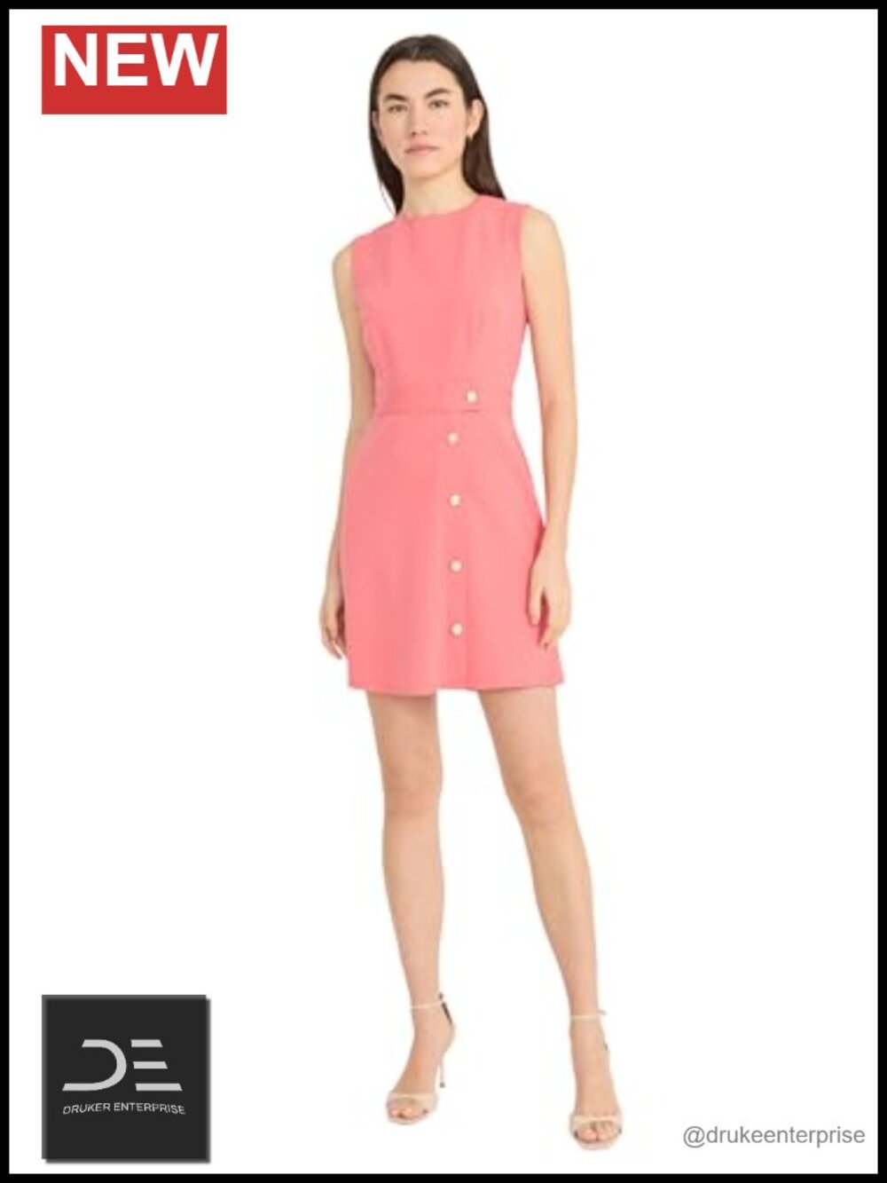 Sleeveless Button Front Sheath Dress With Fitted Waist